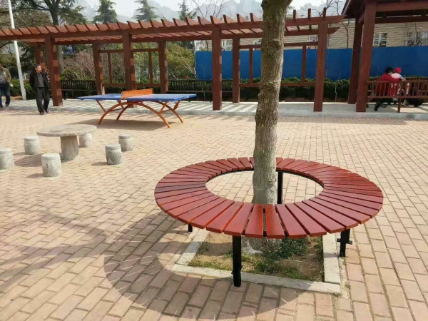 青岛防腐木树池座椅